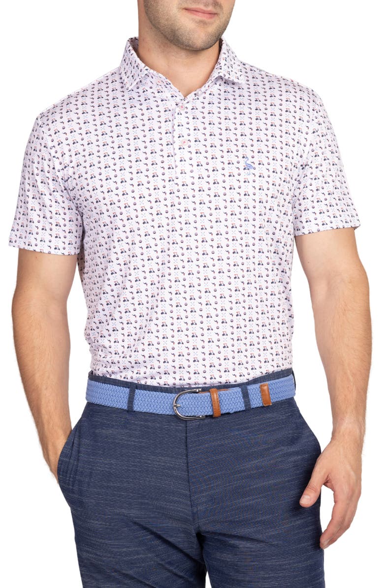 TailorByrd White Golf Carts Print Performance Polo, Alternate, color, 