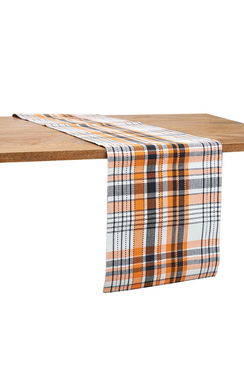 Zelda Orange Plaid Halloween 100% Cotton Table Runner 13" x 72", Main, color, Off-White