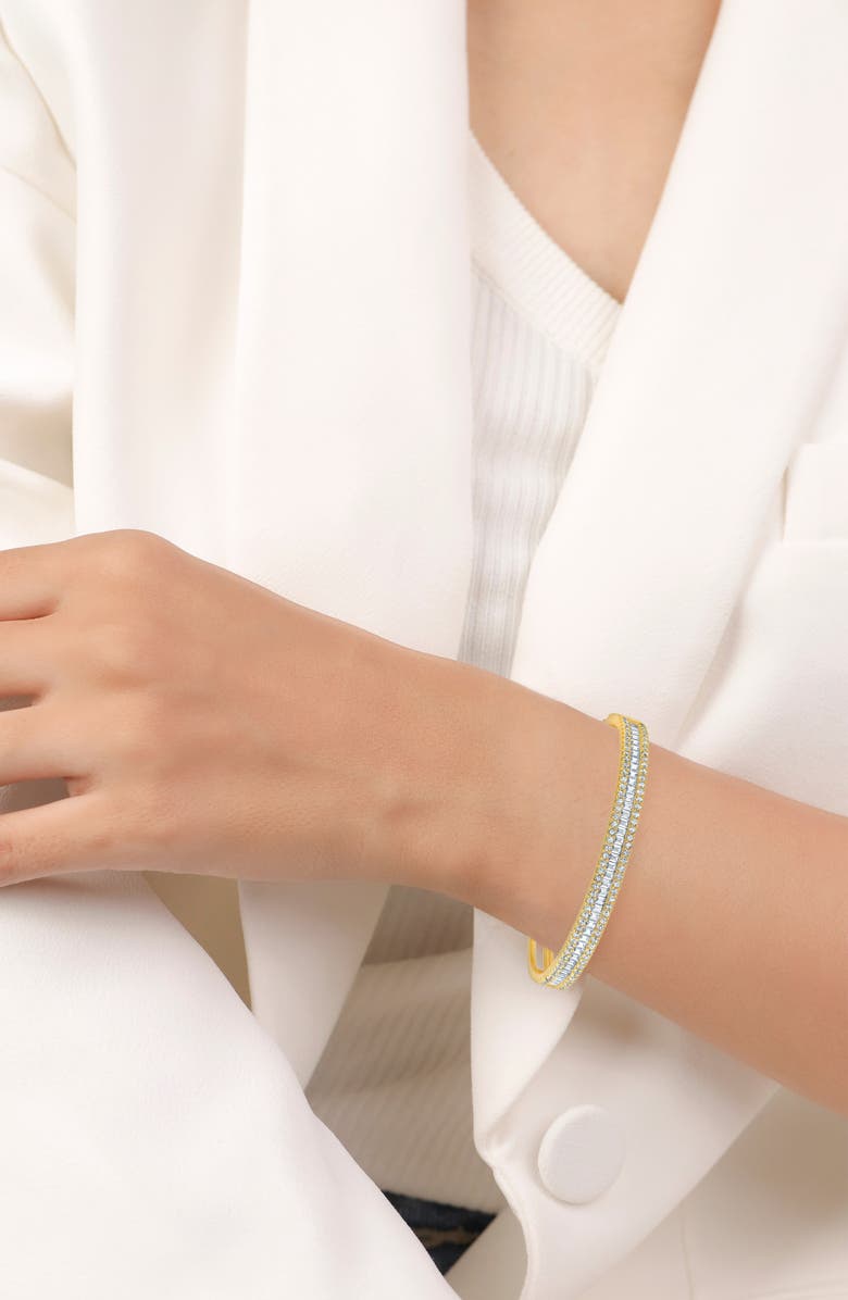 Crislu Luminous Baguette Cubic Zirconia Bangle, Alternate, color, 18Kyg/ Clear Stone