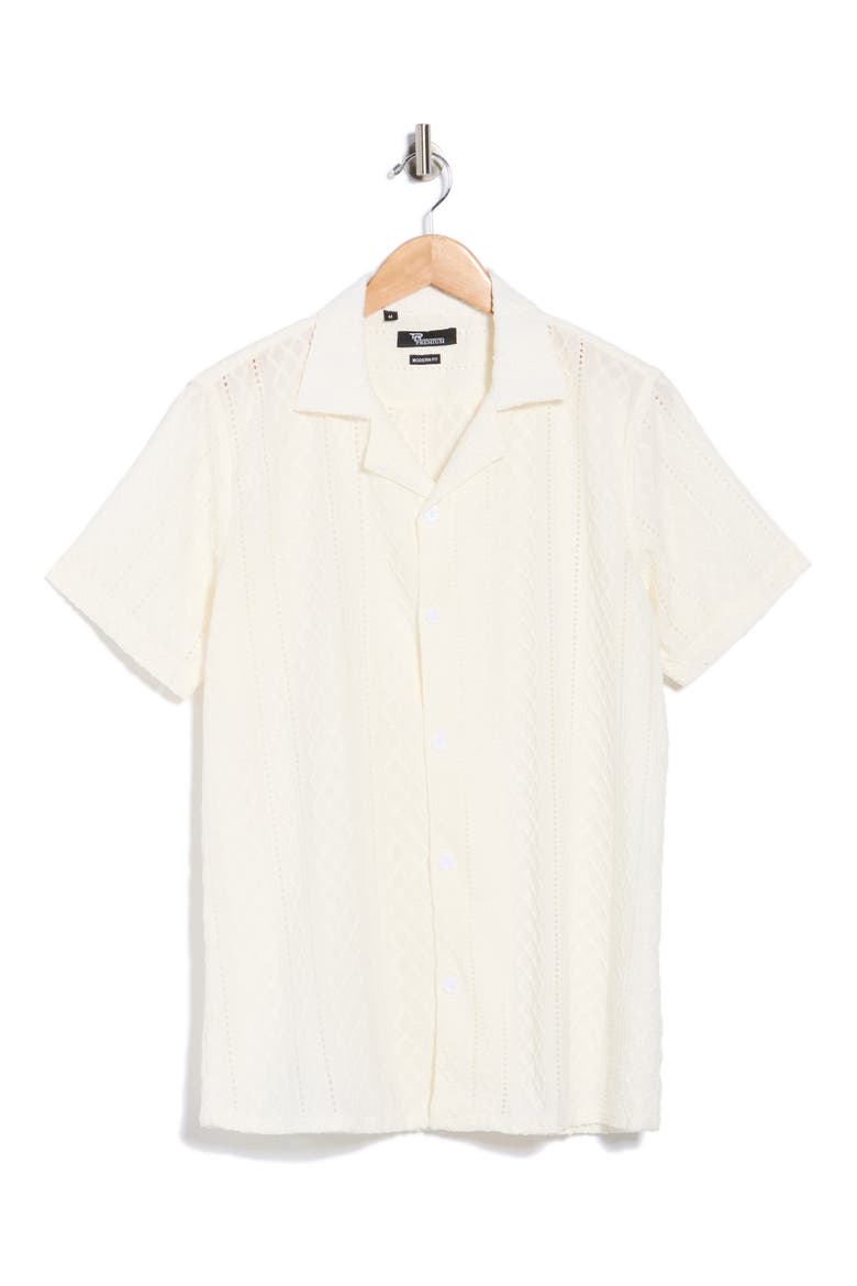 Modern Fit Textured Camp Shirt, Alternate, color, CREAM
