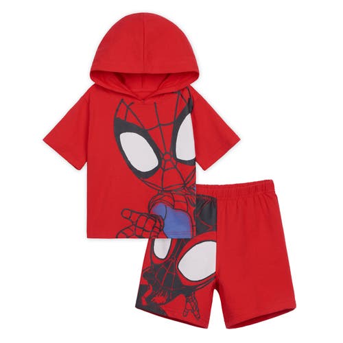 Marvel Kids'  Spidey And His Amazing Friends Short Sleeve Hoodie & Shorts Set In Red