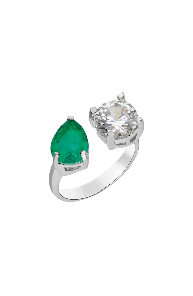 Gemma Azzurro round & pear emerald toi e moi ring, Main, color, Green