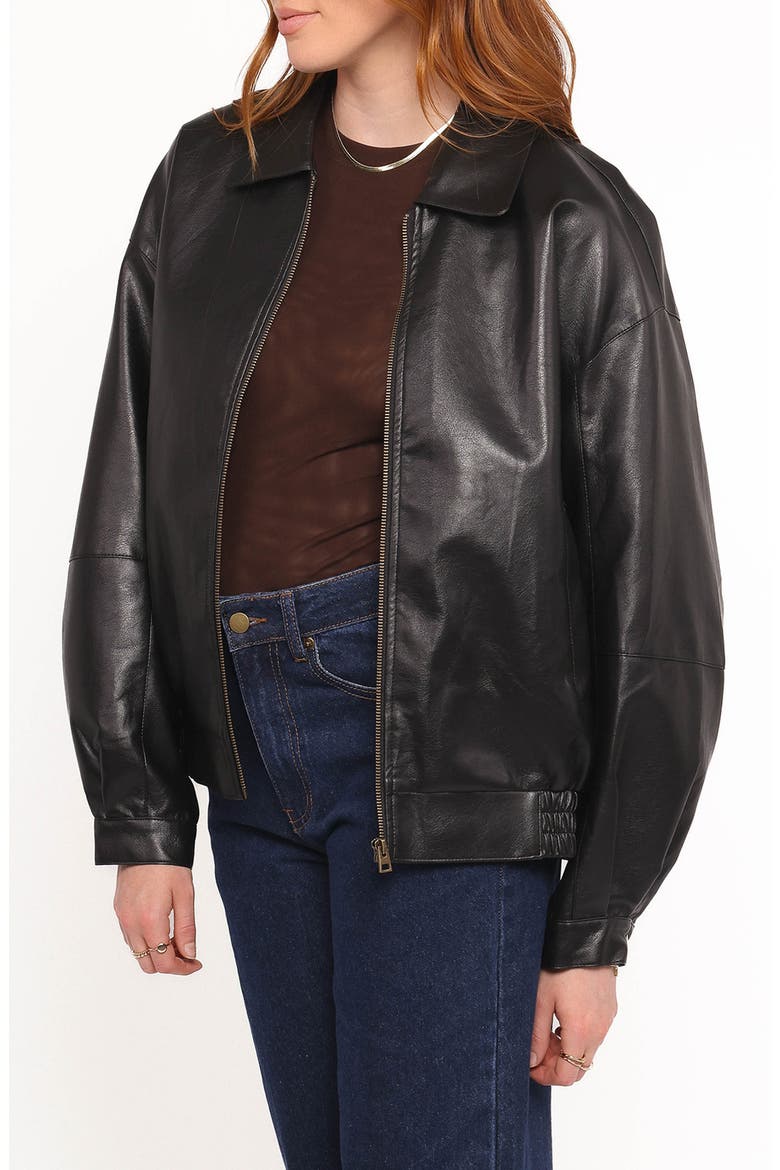 Zoe Faux Leather Bomber Jacket, Alternate, color, BLACK