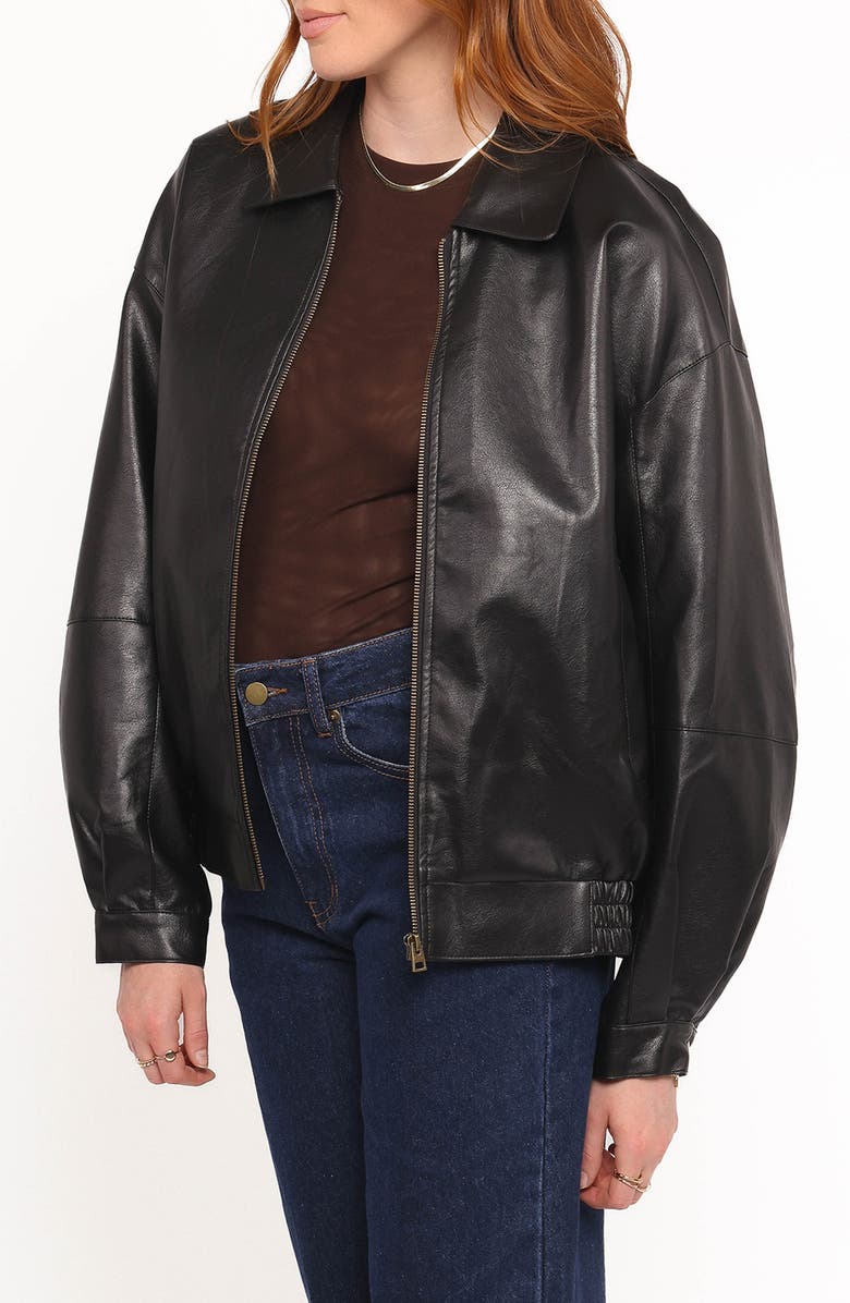 Petal & Pup Zoe Faux Leather Bomber Jacket, Alternate, color, Black