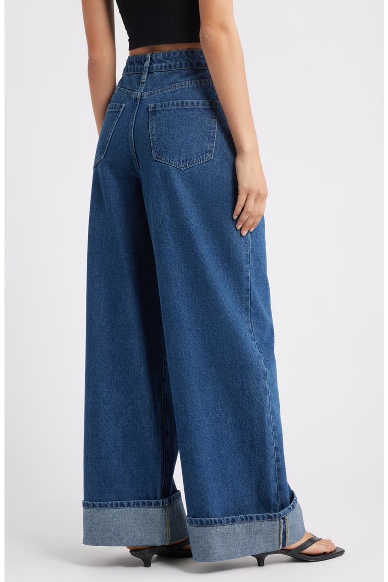 Embellished High Waist Cuffed Wide Leg Jeans, Alternate, color, RINSE WASH