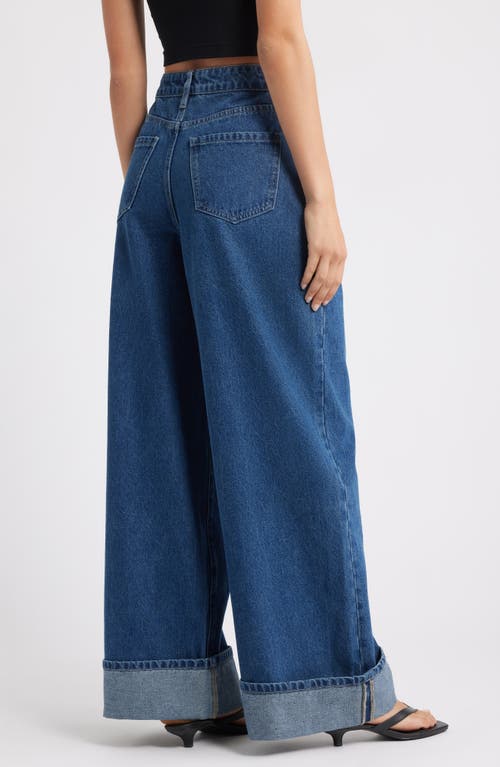 Ptcl Embellished High Waist Cuffed Wide Leg Jeans In Blue
