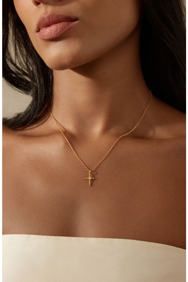 Precious Faith White Topaz Cross Necklace, Alternate, color, Gold
