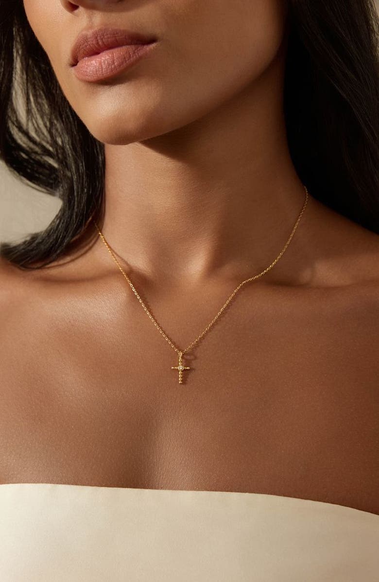 Satya Jewelry Precious Faith White Topaz Cross Necklace, Alternate, color, Gold