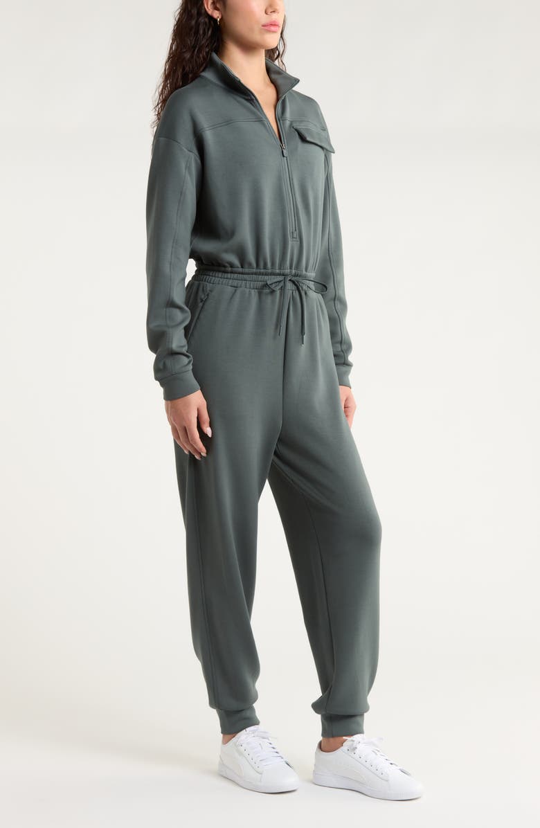Zella Lift Off Long Sleeve Jumpsuit, Alternate, color, Green Urban