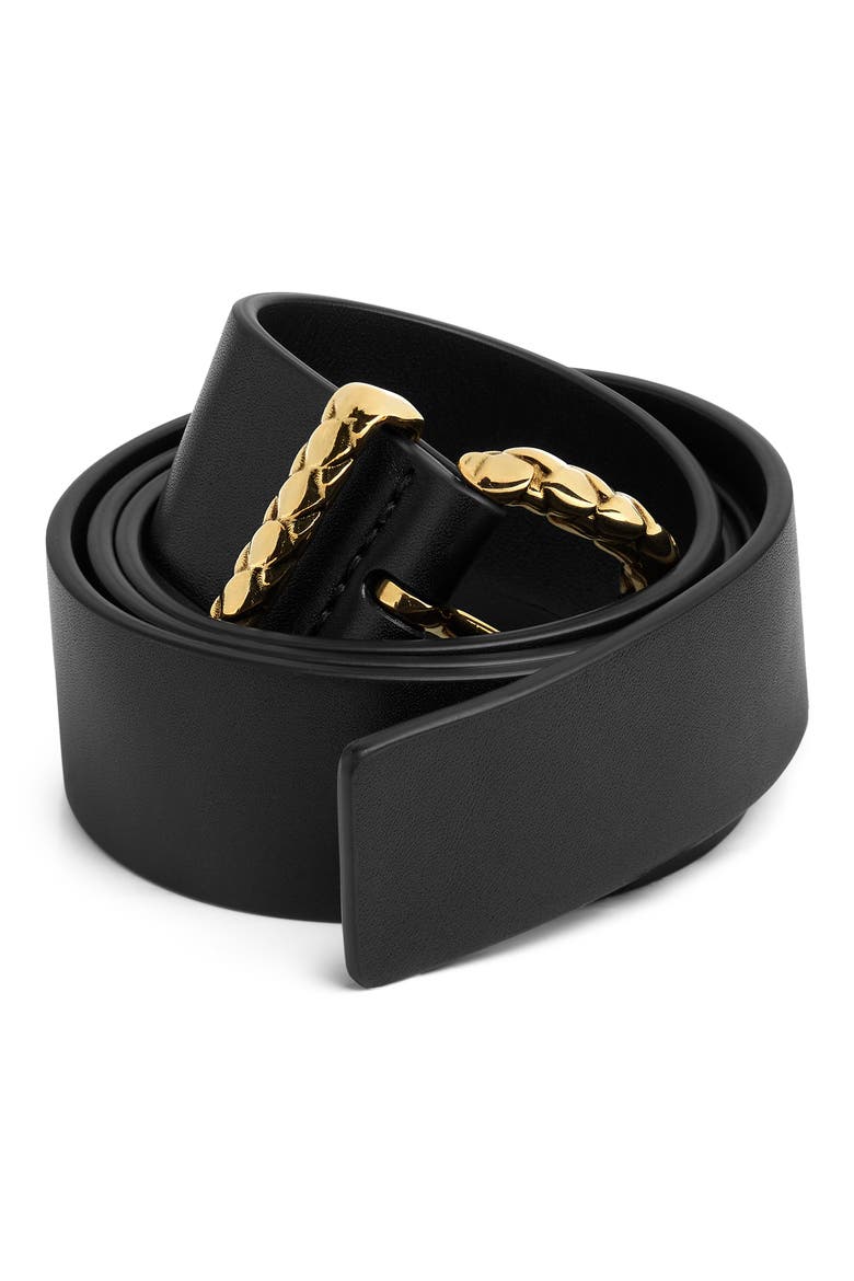 Coaxial Leather Belt, Alternate, color, BLACK/ BRASS