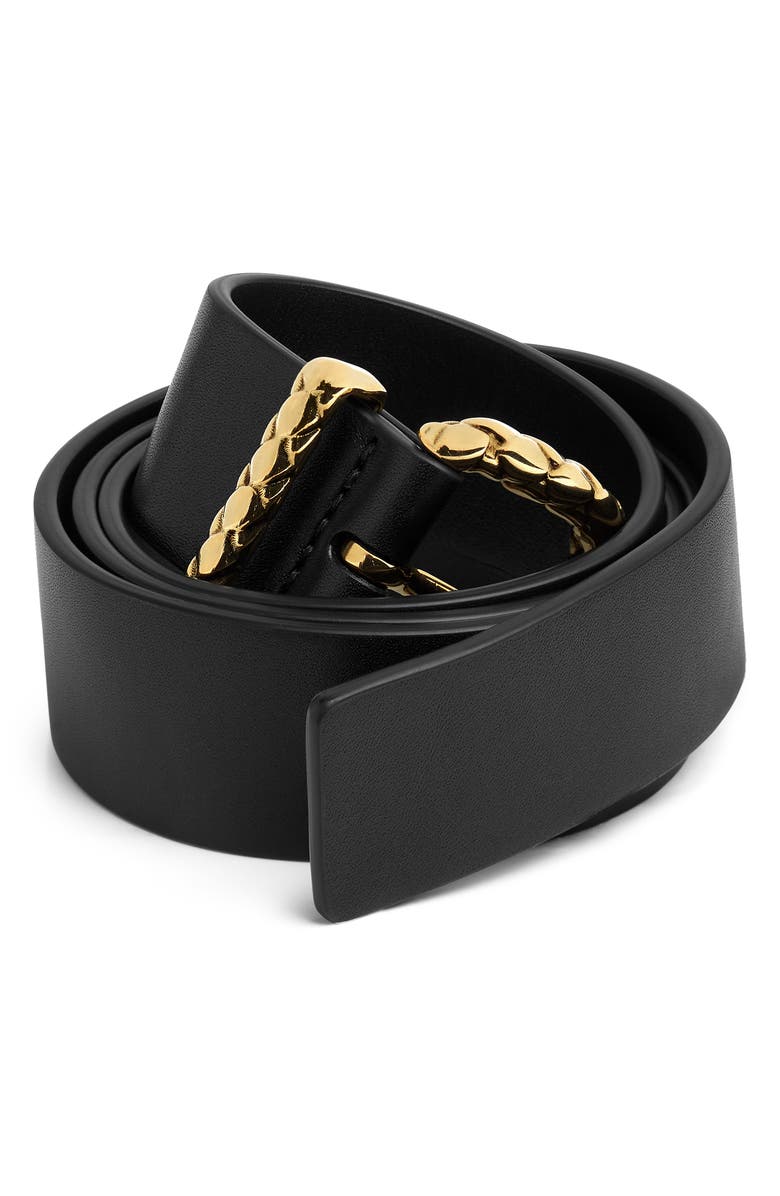Bottega Veneta Coaxial Leather Belt, Alternate, color, Black/ Brass