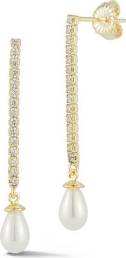 CHLOE AND MADISON Cubic Zirconia Cultured Pearl Chain Drop Earrings