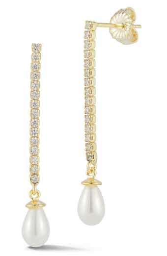 CHLOE AND MADISON Cubic Zirconia Cultured Pearl Chain Drop Earrings