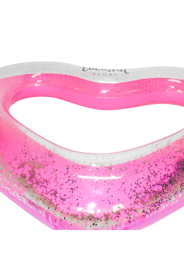 Pink Glitter Heart Pool Float 48X40 Inch, Inflatable, Alternate, color, Pink