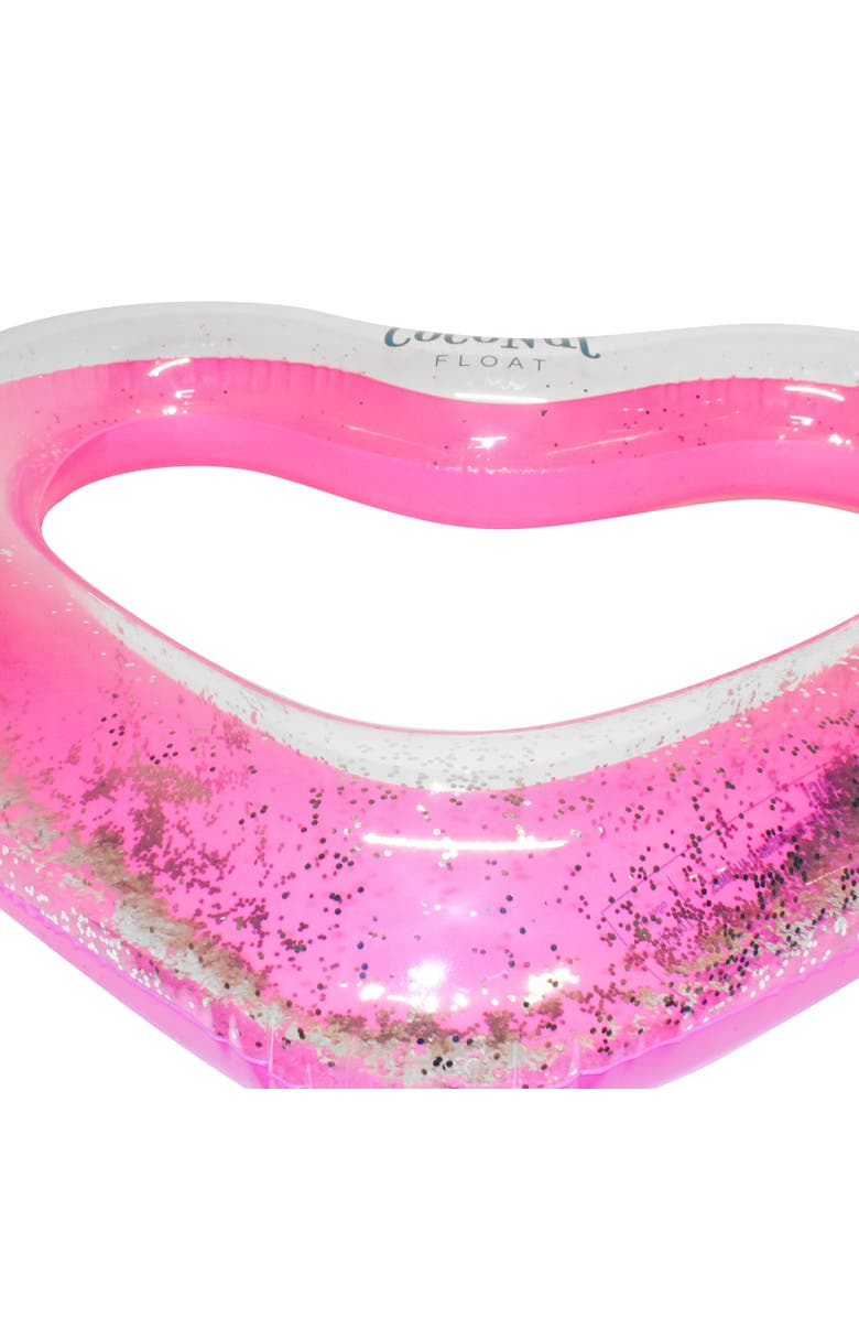 Coconut Float Pink Glitter Heart Pool Float 48X40 Inch, Inflatable, Alternate, color, Pink