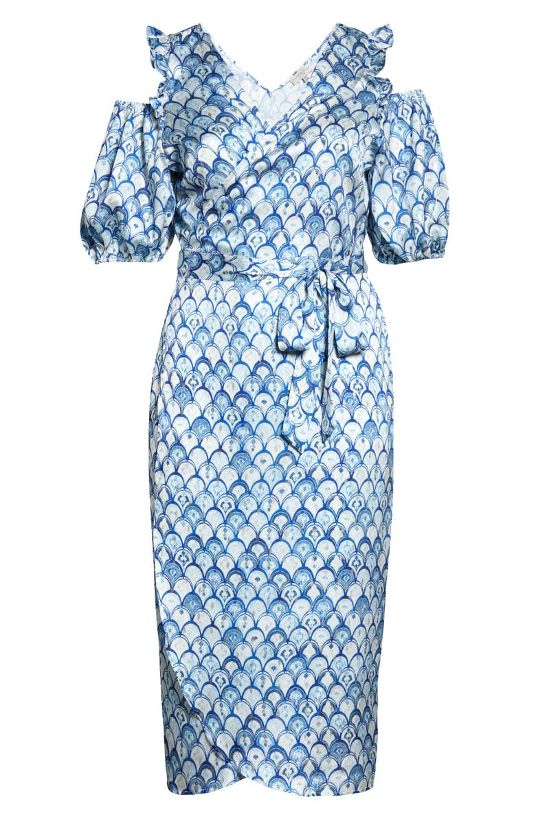 Never Fully Dressed Blue Marble Cold Shoulder Wrap Dress, Alternate, color,