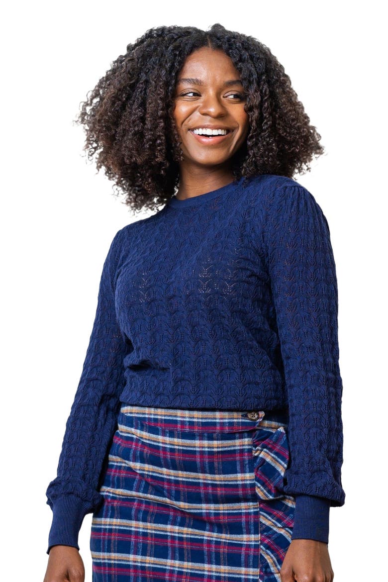 Women's Organic Pointelle Sweater, Main, color, Navy Leaf Pointelle