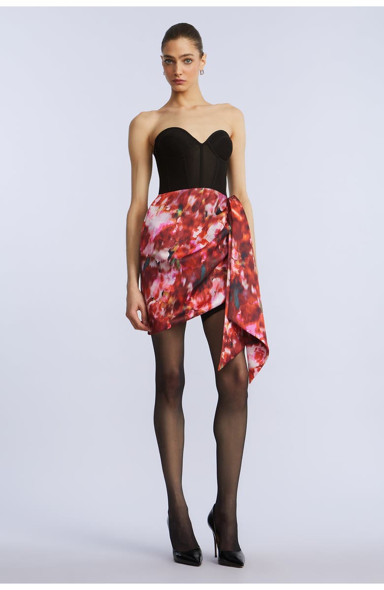 BCBGMAXAZRIA Wrap Mini Dress, Alternate, color, Black & Washed Floral Chilli