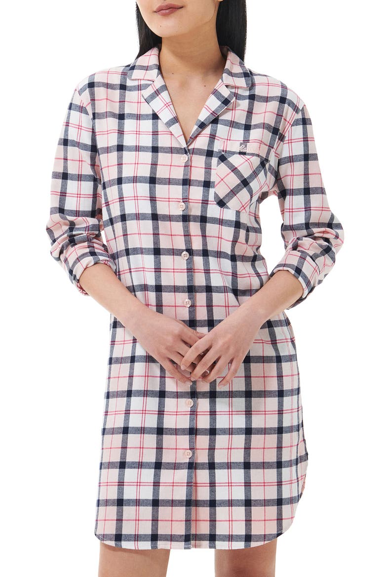 Etta Tartan Brushed Cotton Nightshirt, Main, color, PINK/NAVY TARTAN