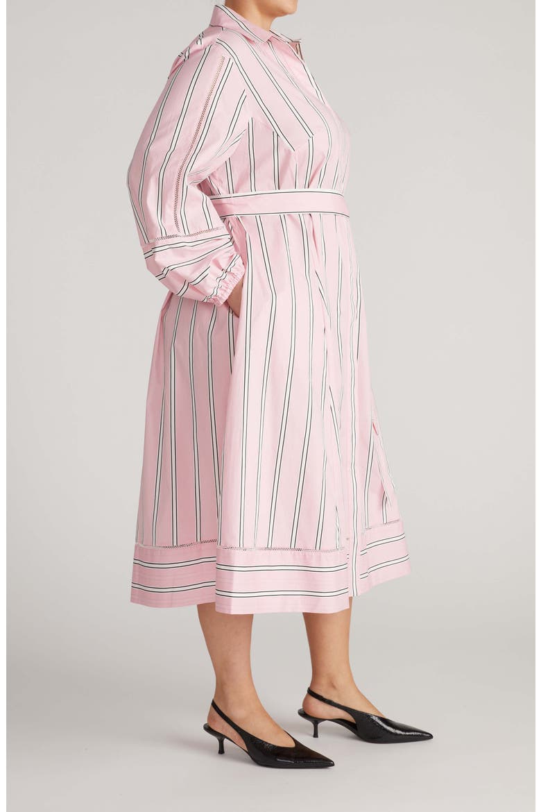 Yuli Long Sleeve Stretch Poplin Midi Dress, Alternate, color, PINK HORIZON STRIPE