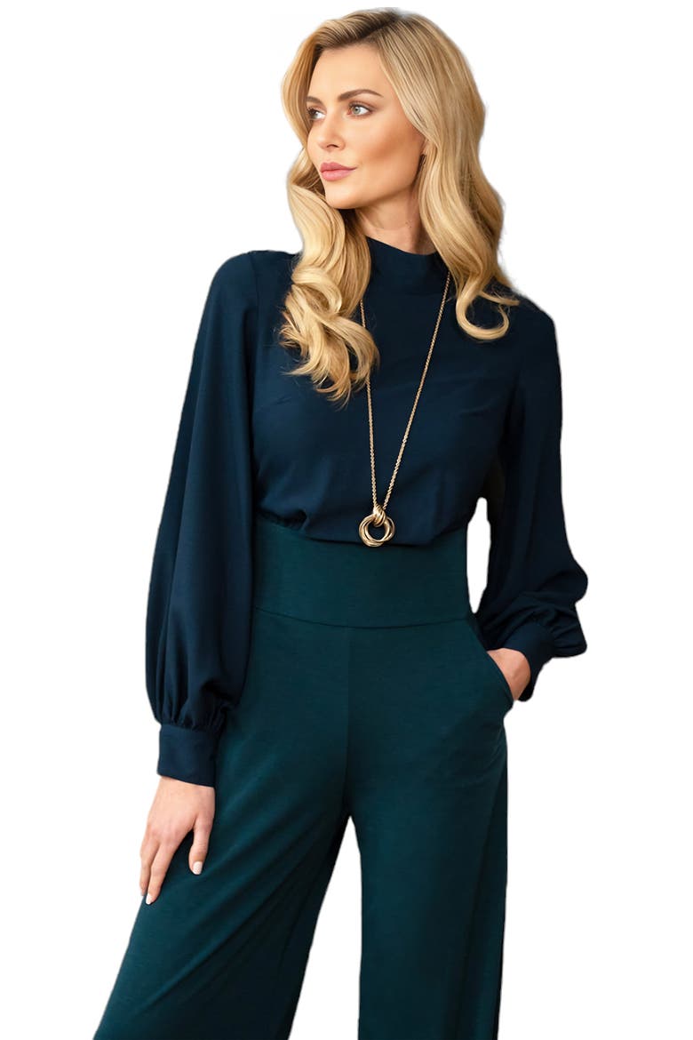 Blouson Sleeve Wide Leg Jumpsuit, Alternate, color, Woodland Teal