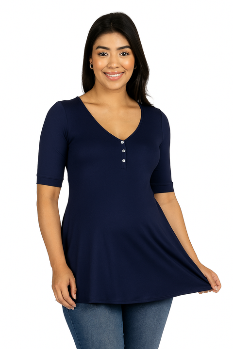 Maternity Elbow Sleeve Tunic Top with Button Detail