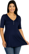 24seven Comfort Apparel Maternity Elbow Sleeve Tunic Top with Button Detail