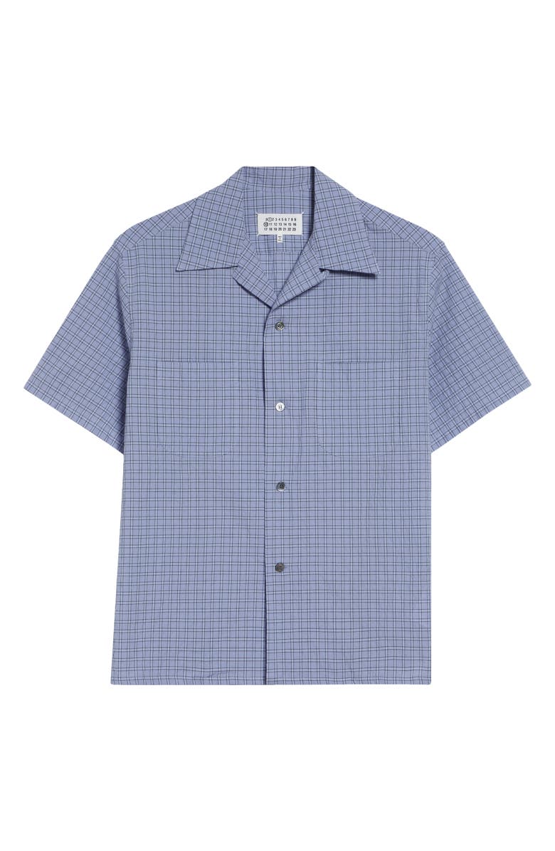 Maison Margiela Check Linen & Cotton Camp Shirt, Main, color, Sky Blue
