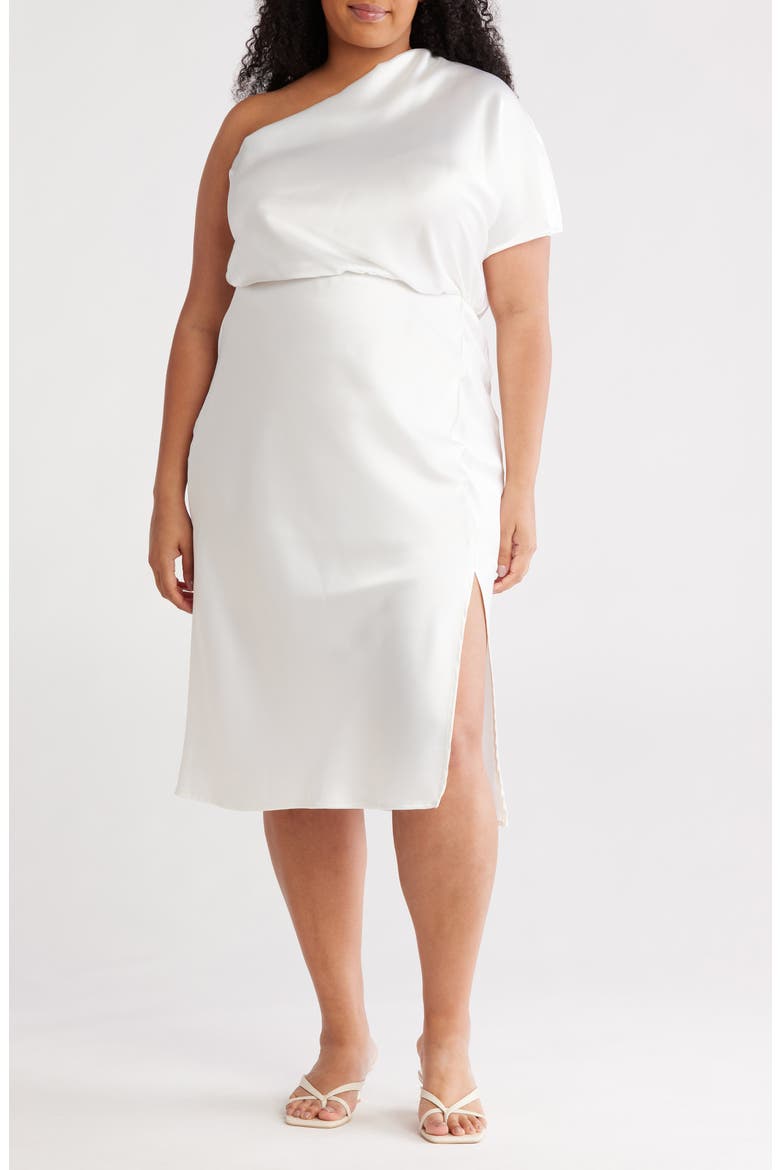Satin One-Shoulder Dress, Main, color, IVORY
