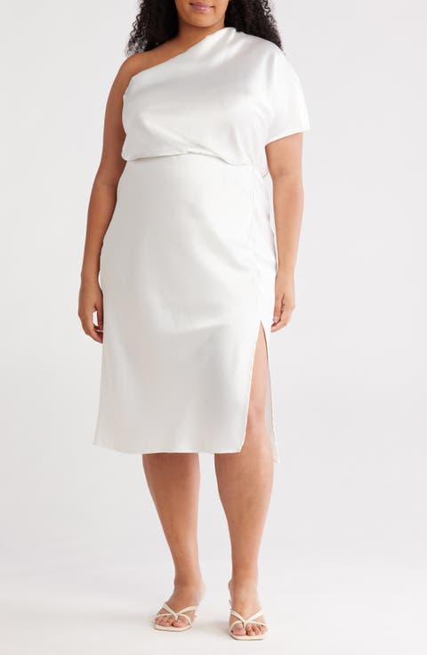 Satin One-Shoulder Dress (Plus)