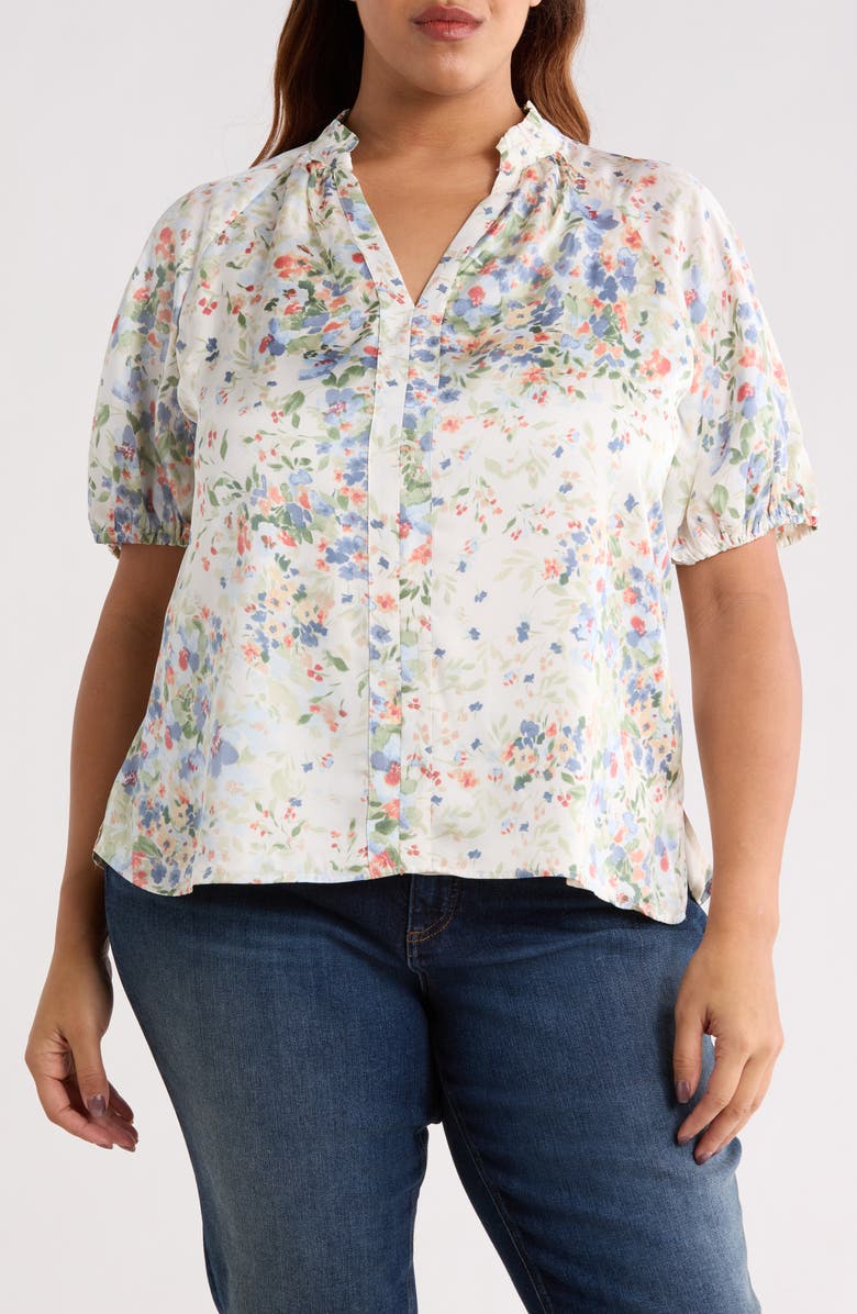 CeCe Split Neck Top, Main, color, Egret