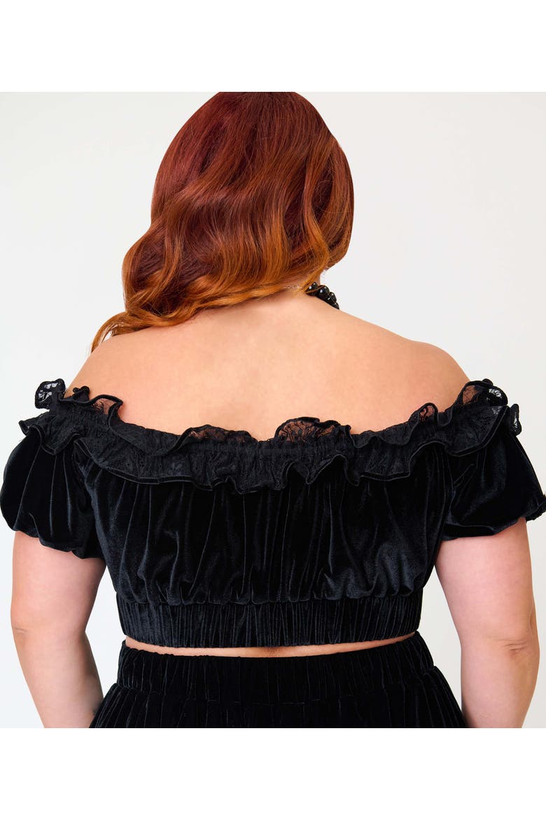 Plus Size 1970s Off Ruffle Up Crop Top, Alternate, color, Black Solid