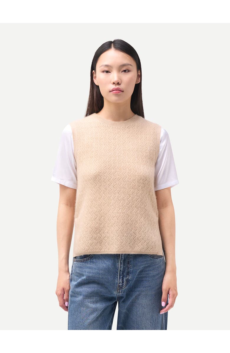 Gobi Cashmere Ajour Knit Crewneck Cashmere Vest, Alternate, color, Beige