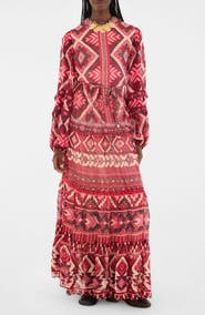 FARM Rio Ainika Long Sleeve Tiered Maxi Dress