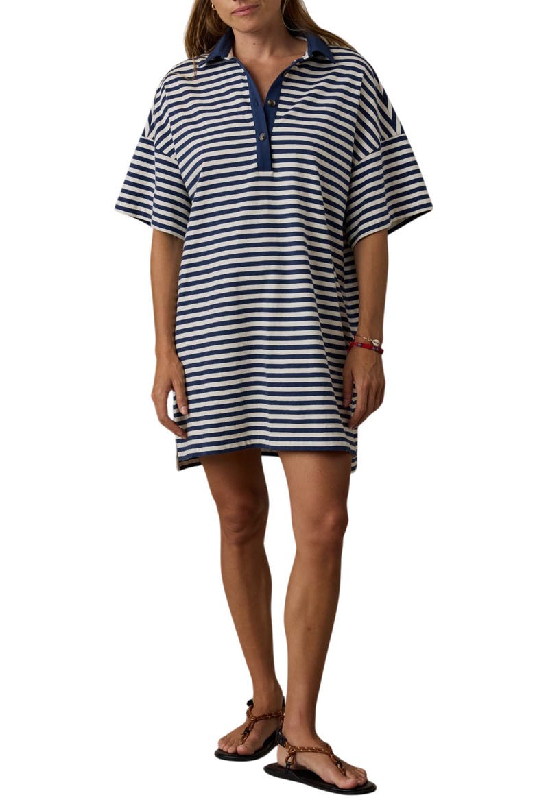 Stripe Cotton Polo Dress, Main, color, SHADOW BAY STRIPE