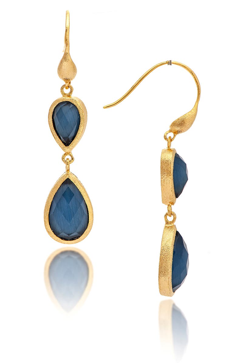 RIVKA FRIEDMAN 18K Gold Clad Faceted Teardrop Navy Stone Earrings, Main, color, 