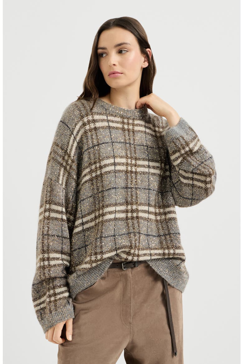 Dazzling mohair prince of wales sweater, Main, color, Light Brown
