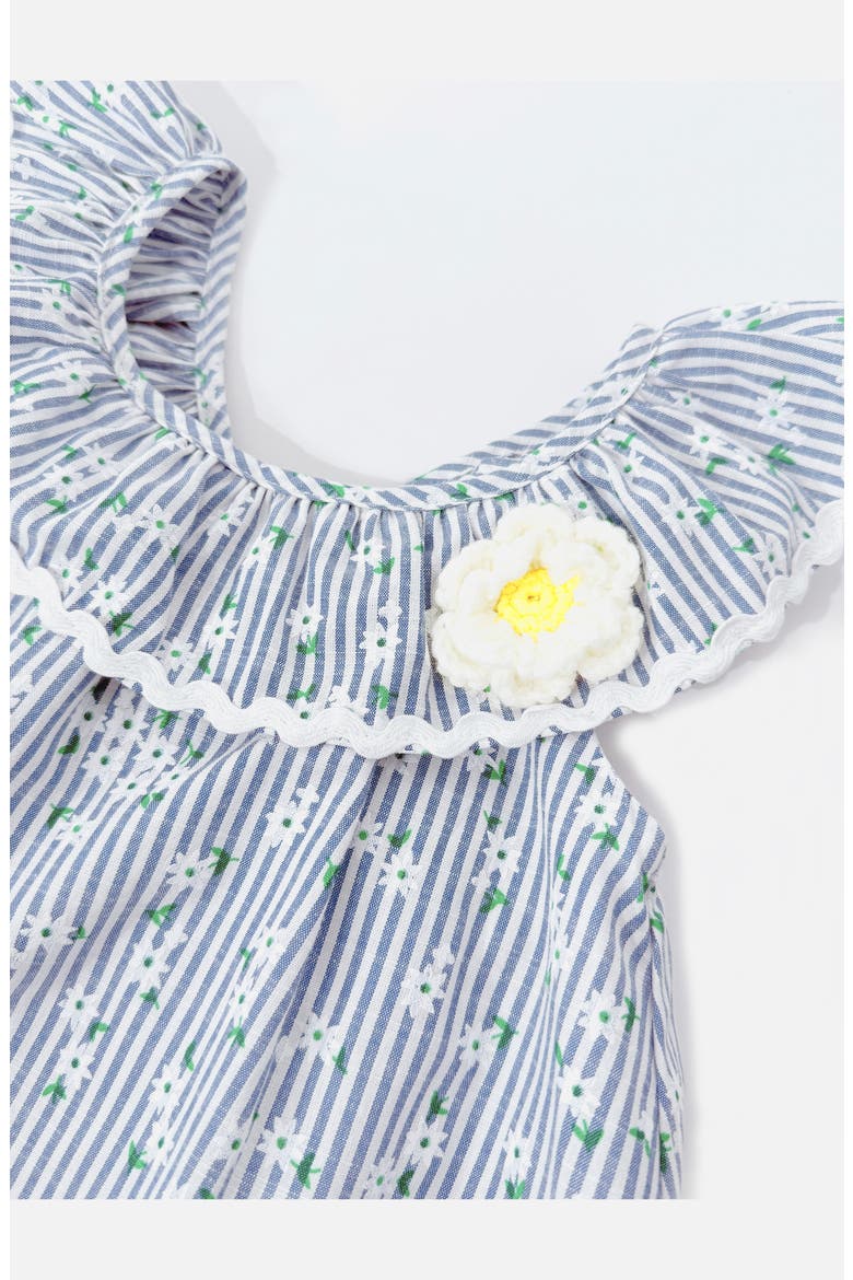 Kids' Lisa Daisy Stripe Romper, Alternate, color, BLUE/ WHITE