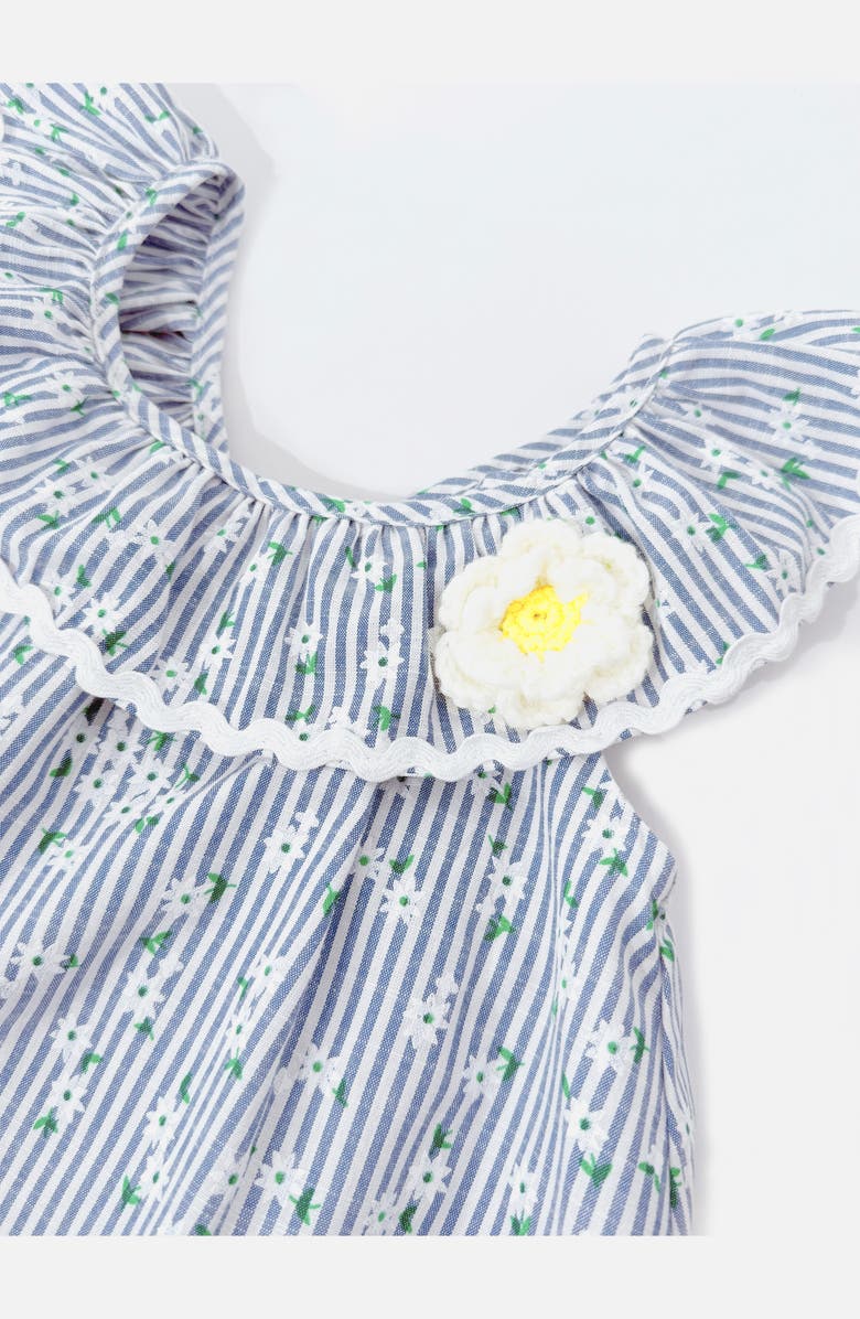 Pippa & Julie Kids' Lisa Daisy Stripe Romper, Alternate, color, Blue/ White