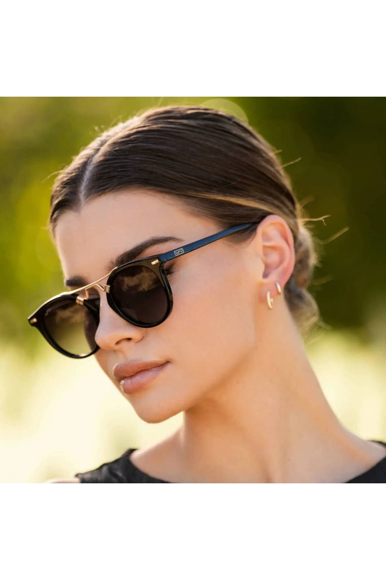 Skyler - 48mm Metal Bridge Round Polarized Sunglasses, Alternate, color, Black