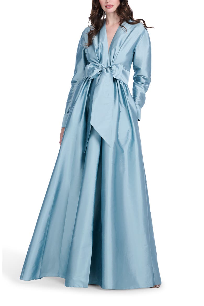 Surplice Long Sleeve Taffeta Gown, Alternate, color, LIGHT BLUE