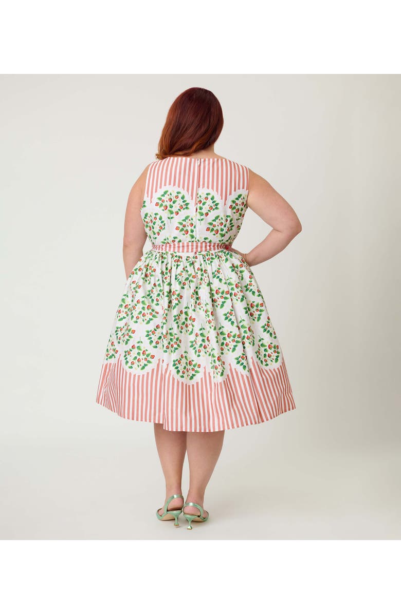 Unique Vintage Plus Size Sleeveless Belted Swing Dress, Alternate, color, Pink Stripe W/ Strawberries