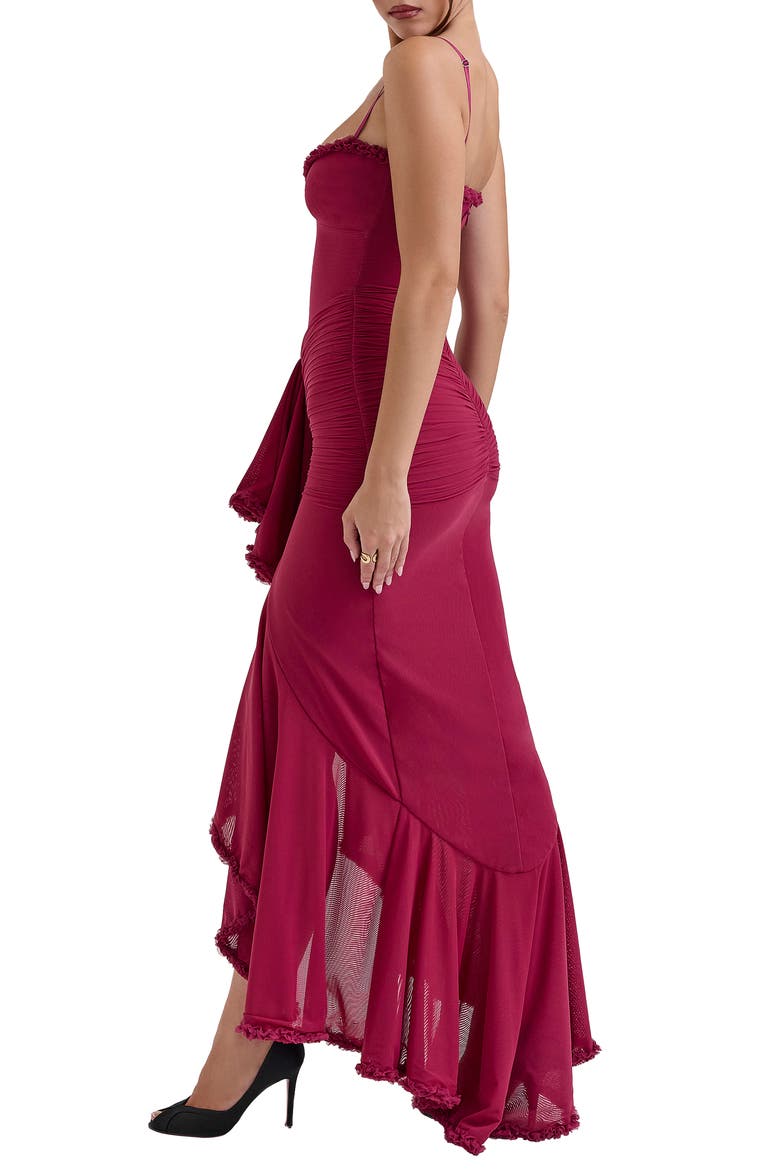 Gabbi Ruffle Mesh High-Low Cocktail Dress, Alternate, color, BEET RED