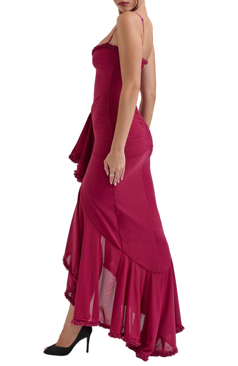 HOUSE OF CB Gabbi Ruffle Mesh High-Low Cocktail Dress, Alternate, color, Beet Red