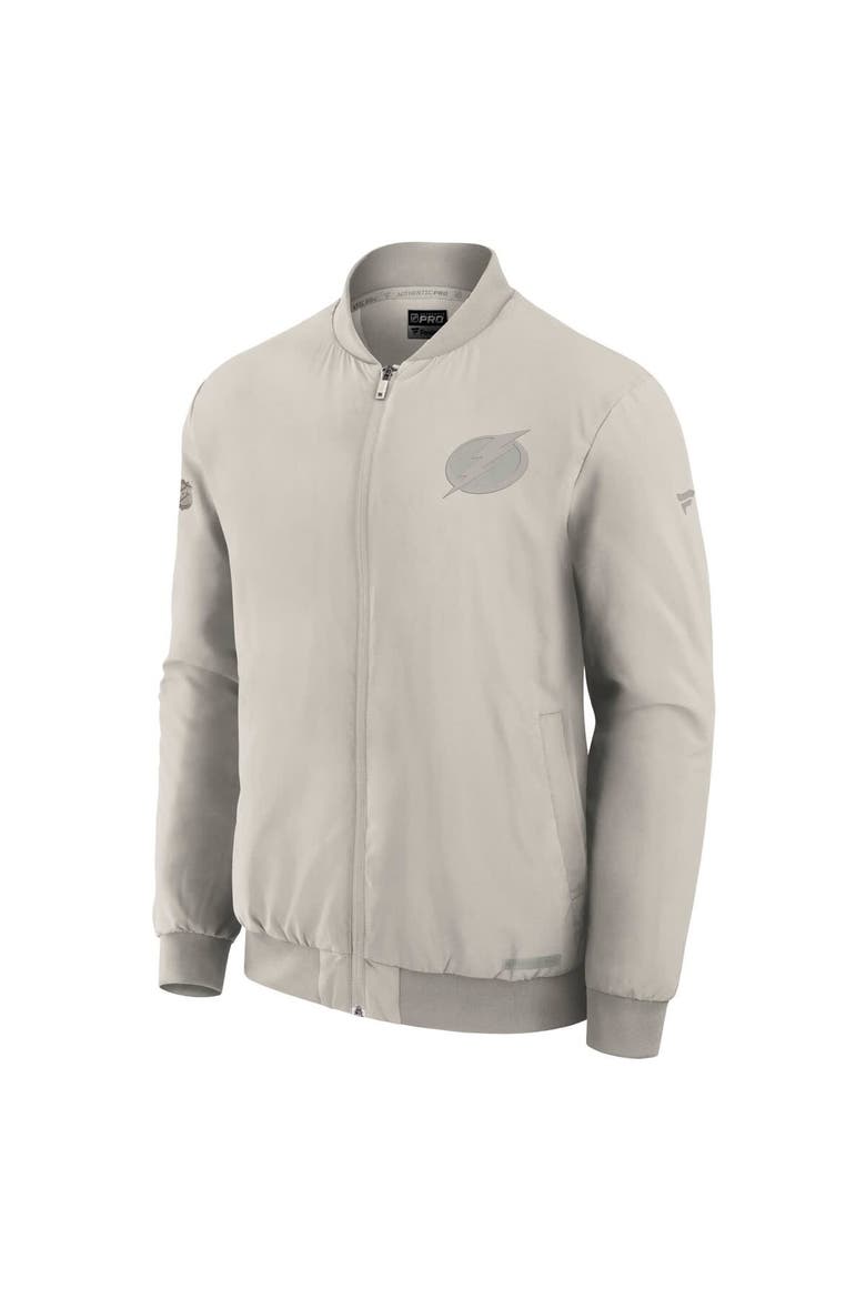 Men's Fanatics Cream Tampa Bay Lightning Authentic Pro Road Full-Zip Bomber Jacket, Alternate, color, Cream