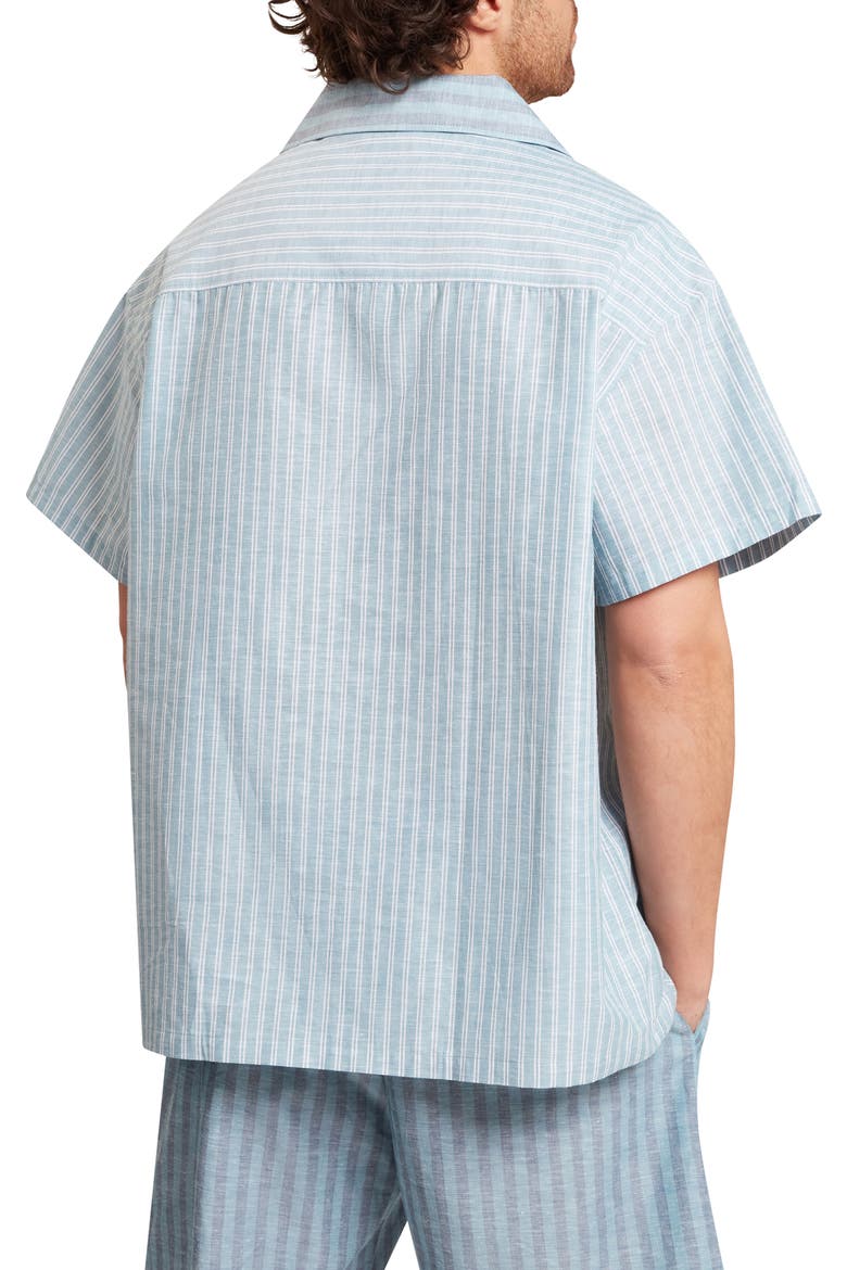 Alverez Short Sleeve Cotton & Linen Button-Up Shirt, Alternate, color, TEAL-BLUE