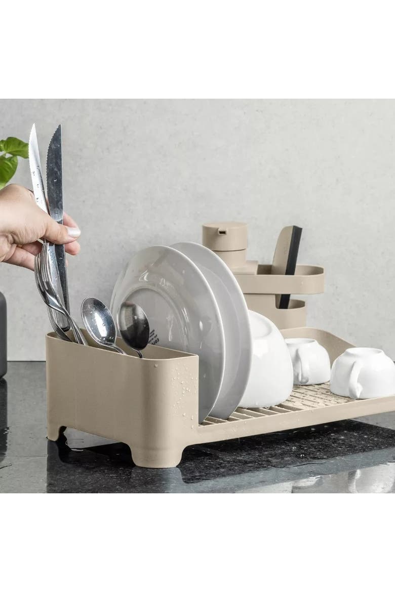 Modern Compact Polypropylene Kitchen Dish Drying Rack, Alternate, color, Beige