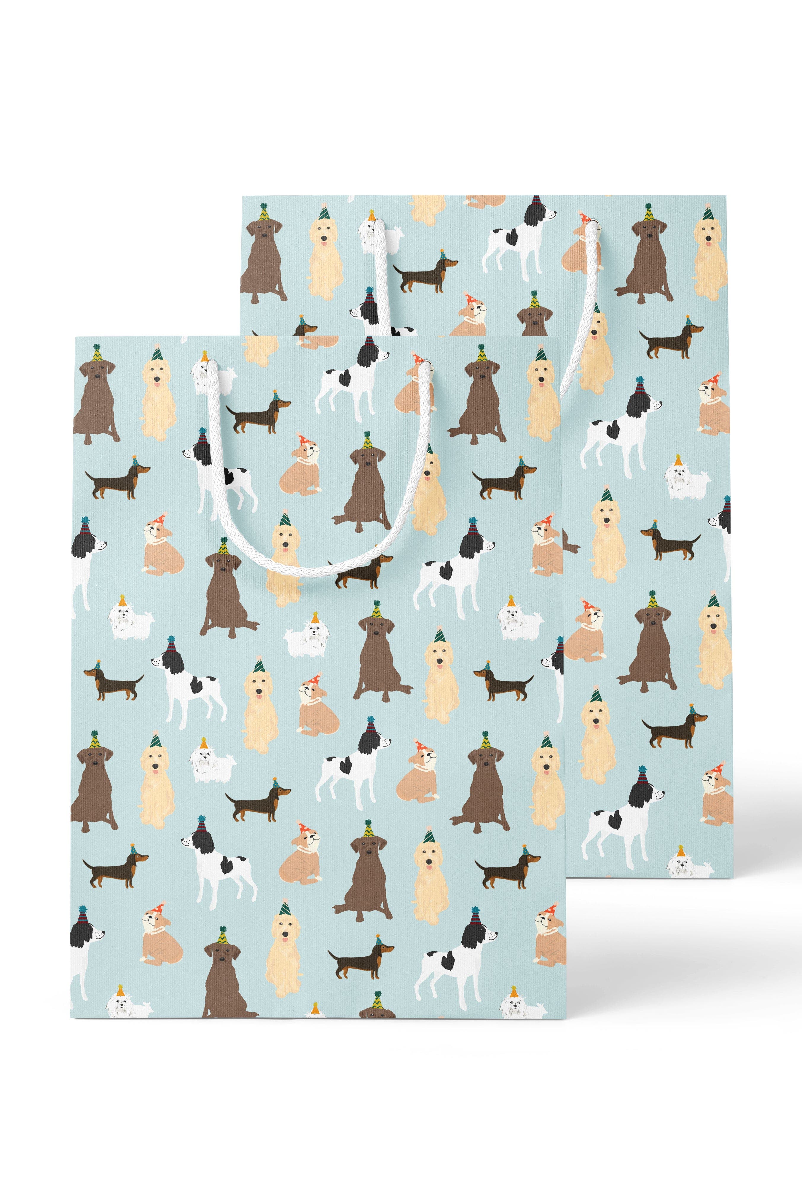 Joy Paper Co. Party Dogs Gift Bags for Dog Lover Birthday Celebration Party Gift Bag Set of 2, Main, color, Vibrant Dog Theme