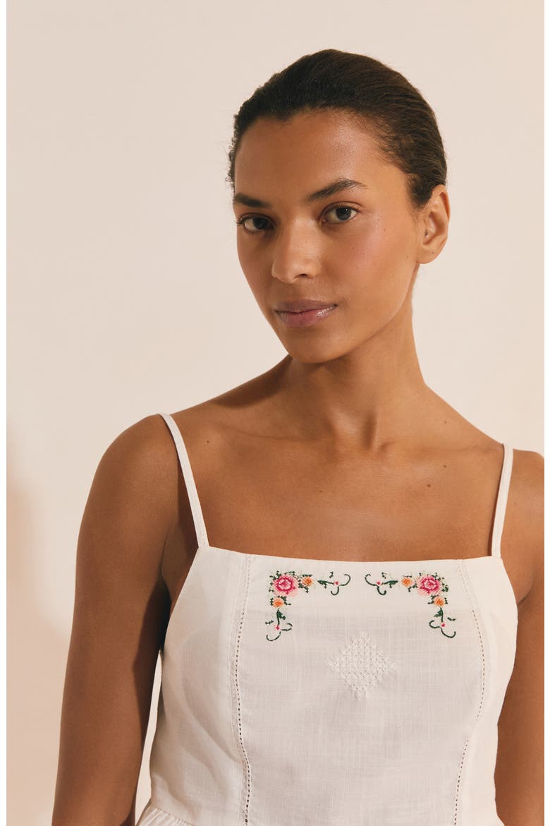 Orphee Embroidered Crop Cotton Pajama Camisole, Alternate, color, ECRU