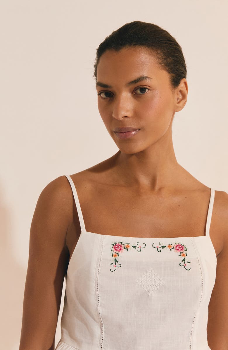 Etam Orphee Embroidered Crop Cotton Pajama Camisole, Alternate, color, Ecru